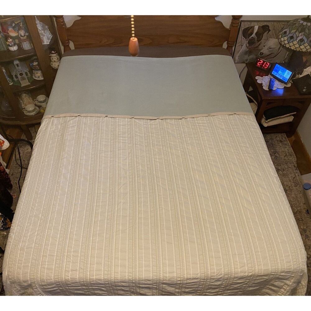 Woolrich Home Green Tan Stripe Queen Duvet Cover Cotton Linen Metal buttons
